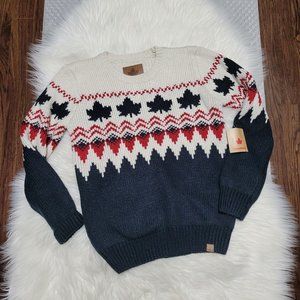 Canadiana 🆕️ Fair Isle Boy Knit Pullover Sweater Classic Maple Leaf Winter NWT